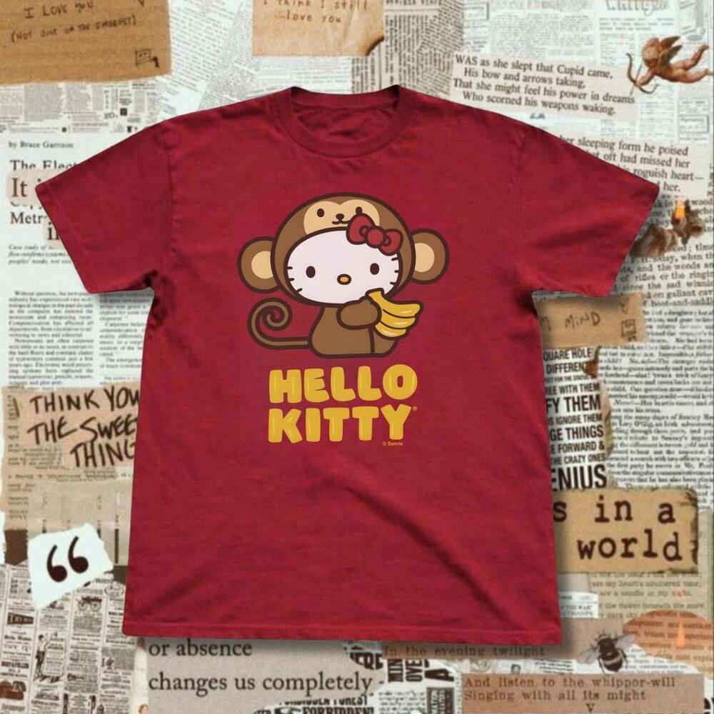 Hello Kitty Red T-Shirt With Hello Kitty In A Monkey Costume Holding A Banana